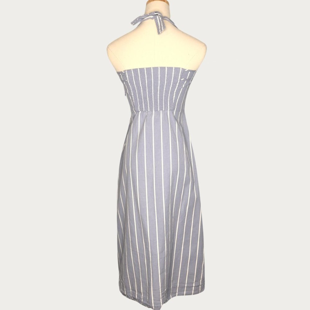 Everlane The Cotton Weave Tank Dress in Blue White Wide Stripe 0 Button Front - Picture 3 of 5